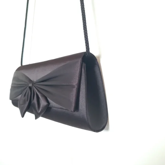 Vintage Le Château Black Satin Evening Clutch Bag w Bow | Formal Prom Wedding - Picture 13 of 16